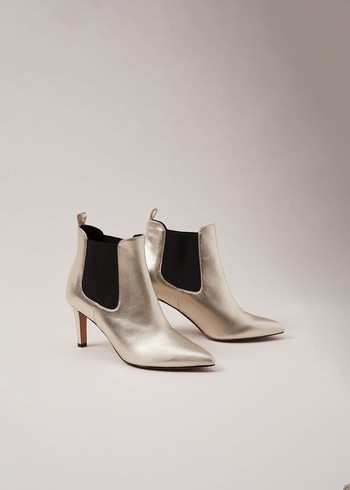 Phase Eight Leather Metallic Boots Gold Australia | OI2950173